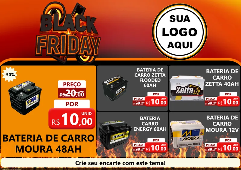 Modelo de Encarte para Encarte A4 Horizontal com o tema Black Friday para Baterias Elétricas