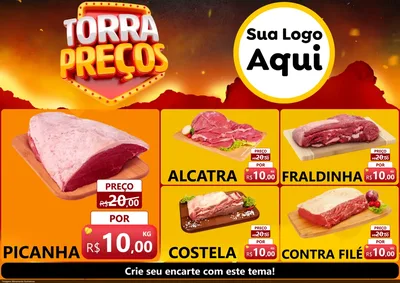 Modelo de Encarte para Encarte A4 Horizontal com o tema Torra Preços para Açougue