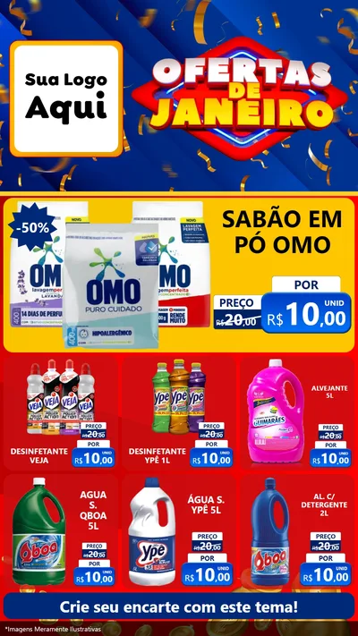 Modelo de Rede Social para Stories com o tema Ofertas de Janeiro para Produtos de Limpeza