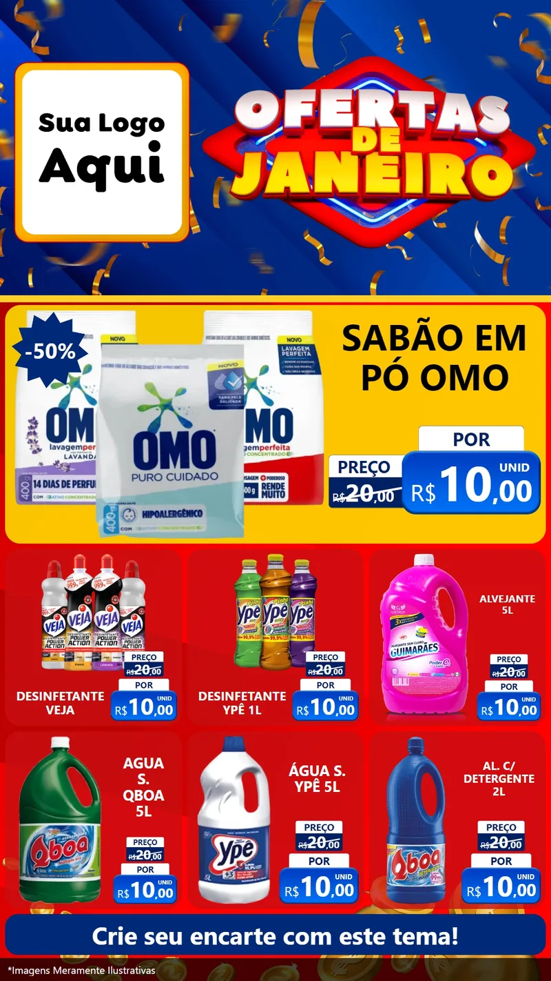Modelo de Rede Social para Stories com o tema Ofertas de Janeiro para Produtos de Limpeza