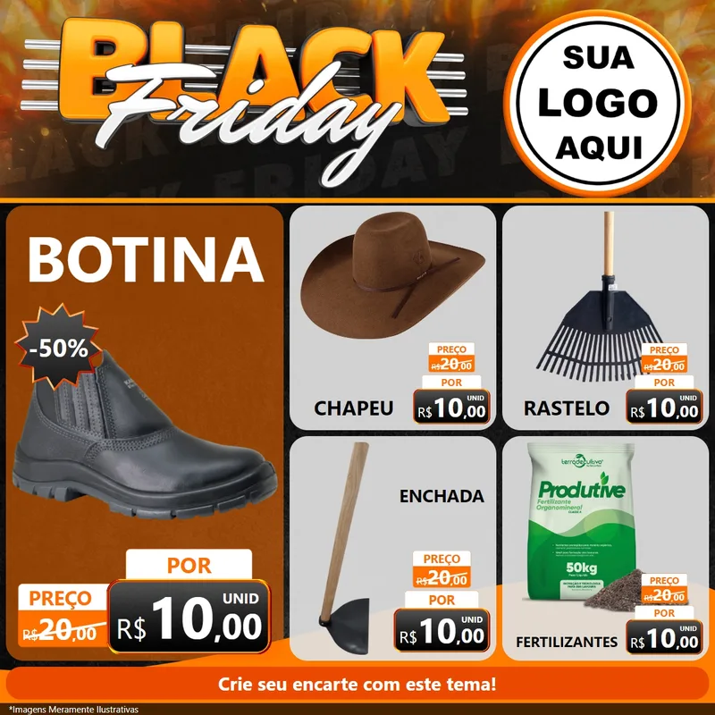 Modelo de Rede Social para Feed Facebook com o tema Black Friday para Agropecuária