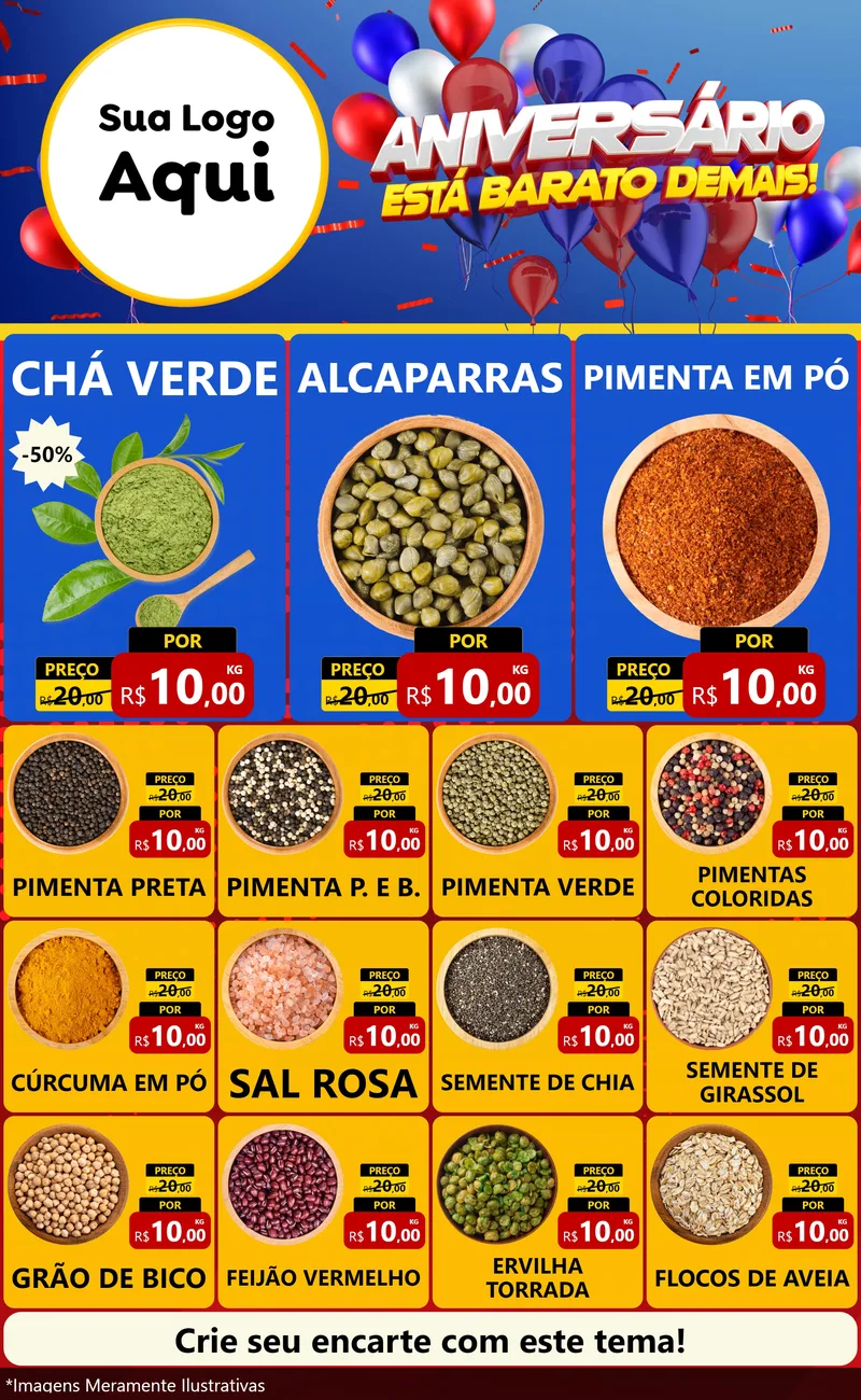 Modelo de Encarte para Encarte Grande com o tema Aniversário para Produtos Naturais