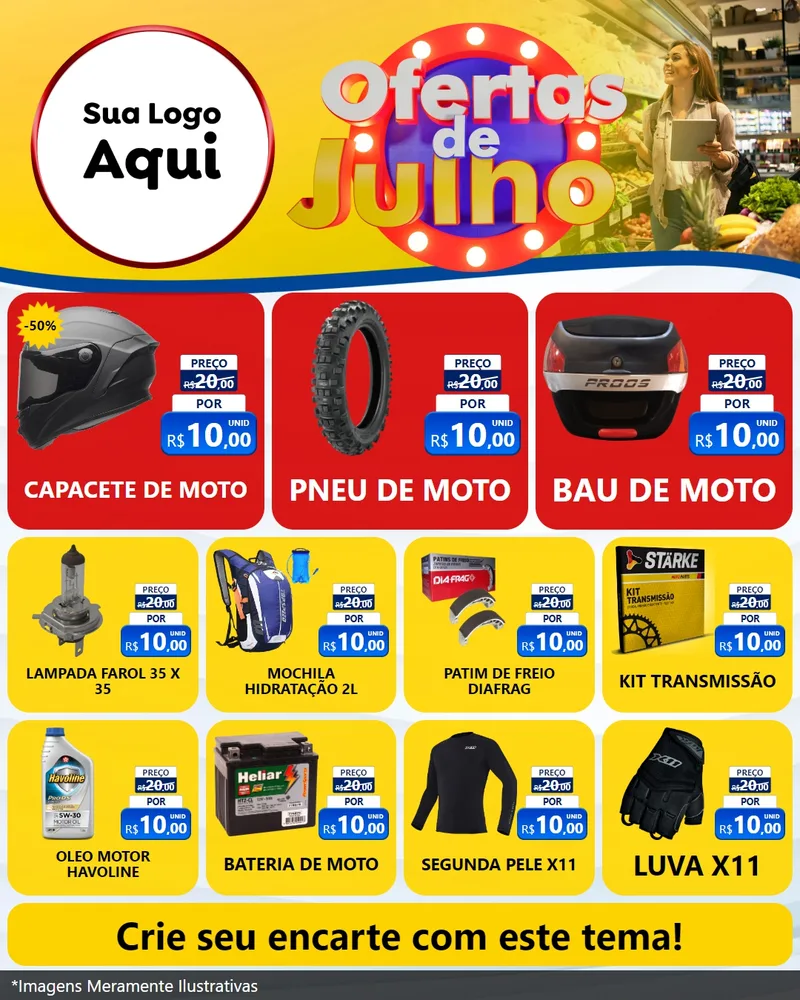 Modelo de Rede Social para Feed Instagram com o tema Ofertas de Julho para Moto peças