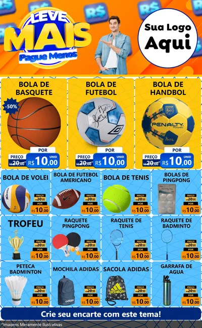 Modelo de Encarte para Encarte Grande com o tema Leve Mais, Pague Menos para Artigos Esportivos