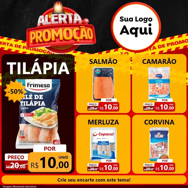 Modelo de Rede Social para Feed Facebook com o tema Alerta de Promoção para Peixaria