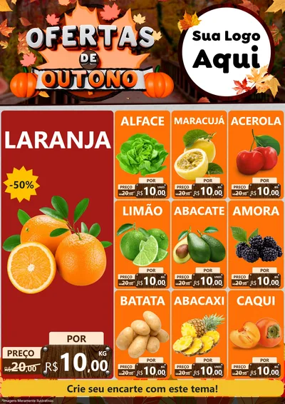 Modelo de Encarte para Encarte A4 Vertical com o tema Ofertas de Outono para Hortifrúti