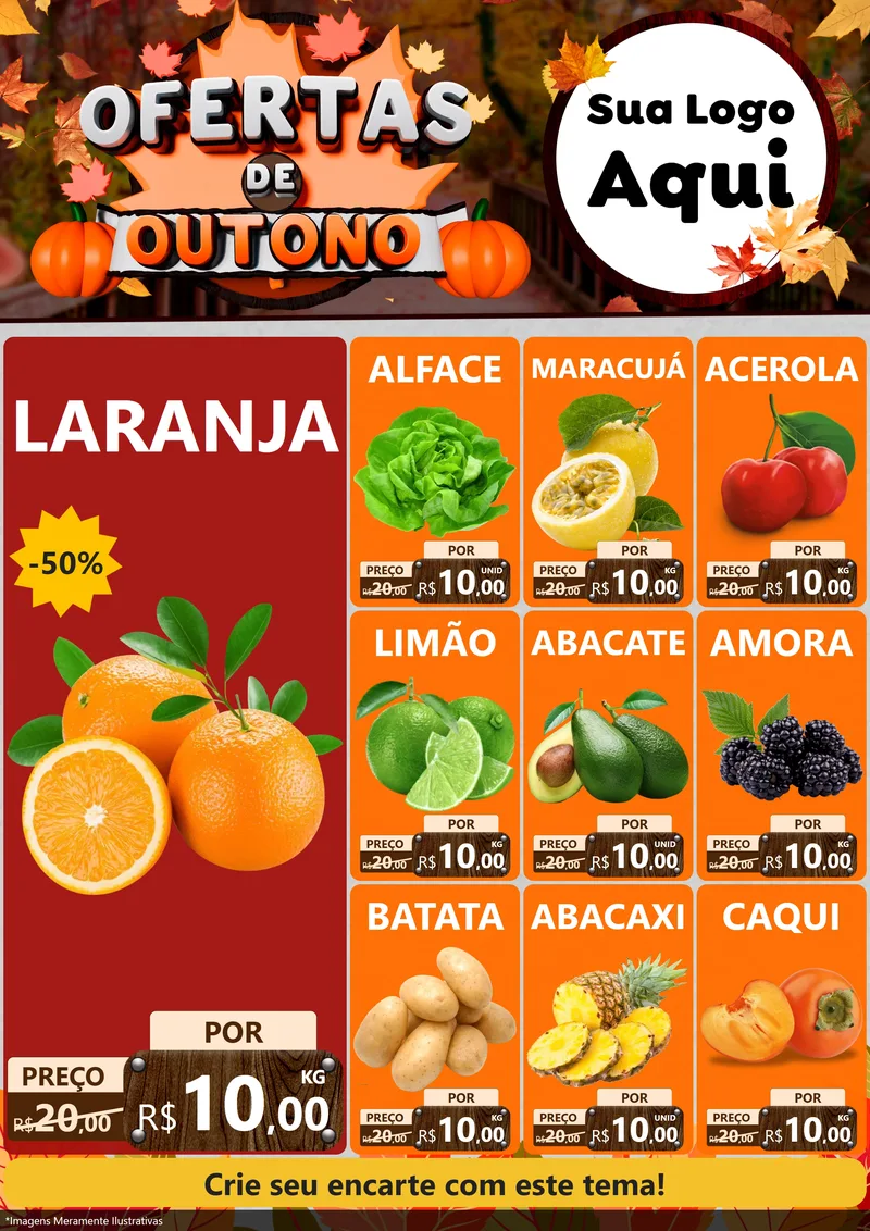 Modelo de Encarte para Encarte A4 Vertical com o tema Ofertas de Outono para Hortifrúti