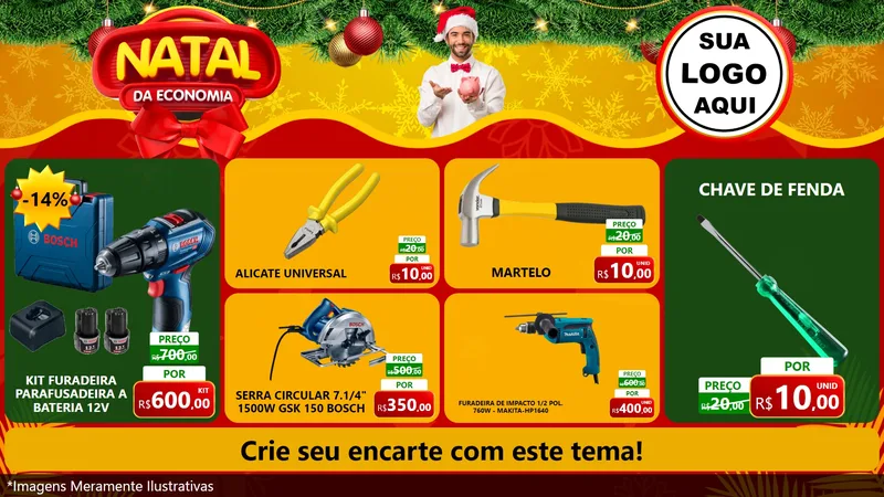 Modelo de TV para TV Horizontal com o tema Natal da Economia para Maquinas e Ferramentas