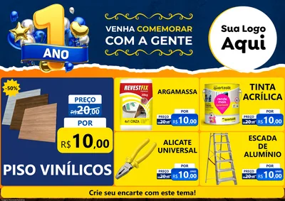 Modelo de Encarte para Encarte A4 Horizontal com o tema Um Ano de Aniversário para Material para Construção