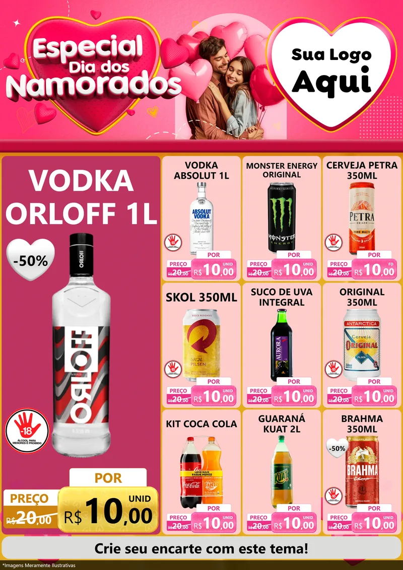 Modelo de Encarte para Encarte A4 Vertical com o tema Especial Dia dos Namorados para Distribuidora de bebidas