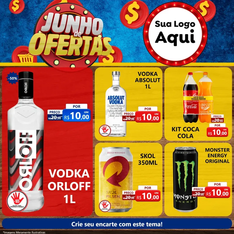 Modelo de Rede Social para Feed Facebook com o tema Junho de Ofertas para Distribuidora de bebidas