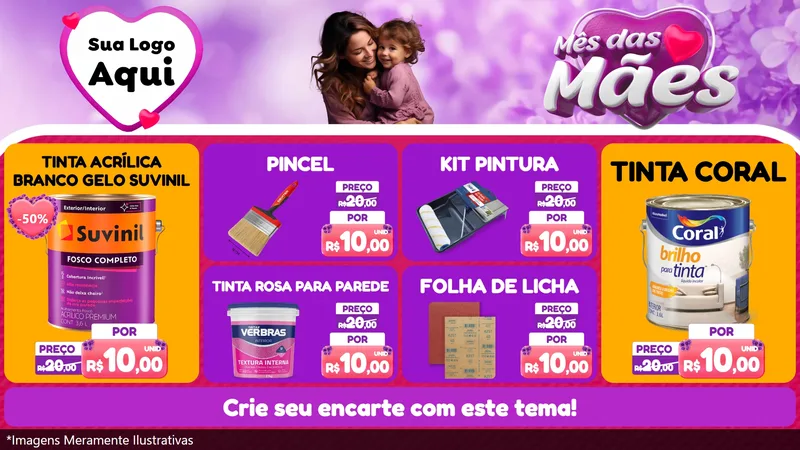 Modelo de TV para TV Horizontal com o tema Mês das Mães para Tintas e Ferramentas
