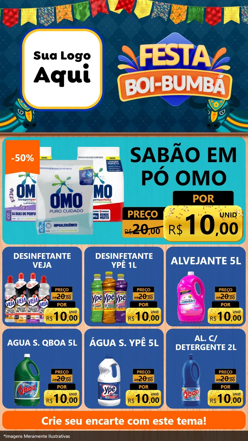 Modelo de Rede Social para Stories com o tema Festa Boi Bumbá para Produtos de Limpeza