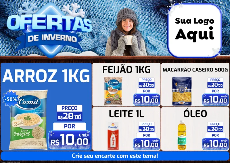 Modelo de Encarte para Encarte A4 Horizontal com o tema Ofertas de Inverno para Supermercado