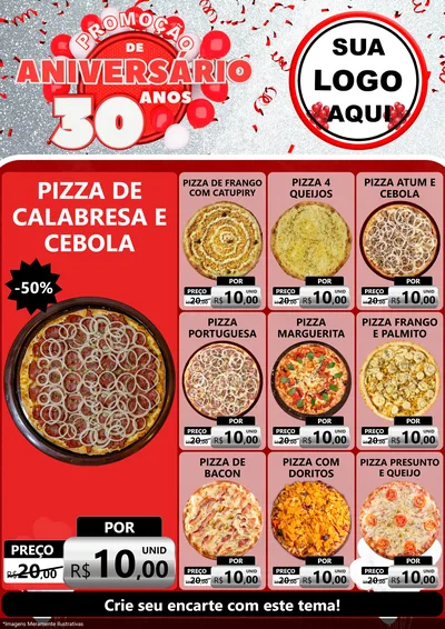 Modelo de Encarte para Encarte A4 Vertical com o tema Promoção de Aniversário - 30 Anos para Pizzaria