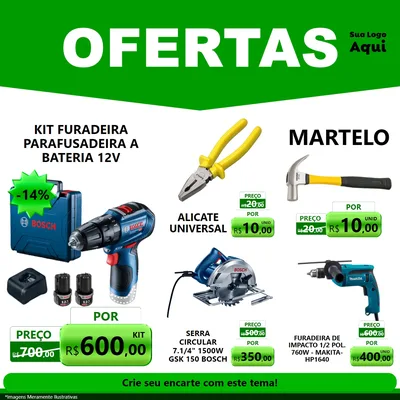 Modelo de Rede Social para Feed Facebook com o tema Ofertas Verde Cartaz para Maquinas e Ferramentas