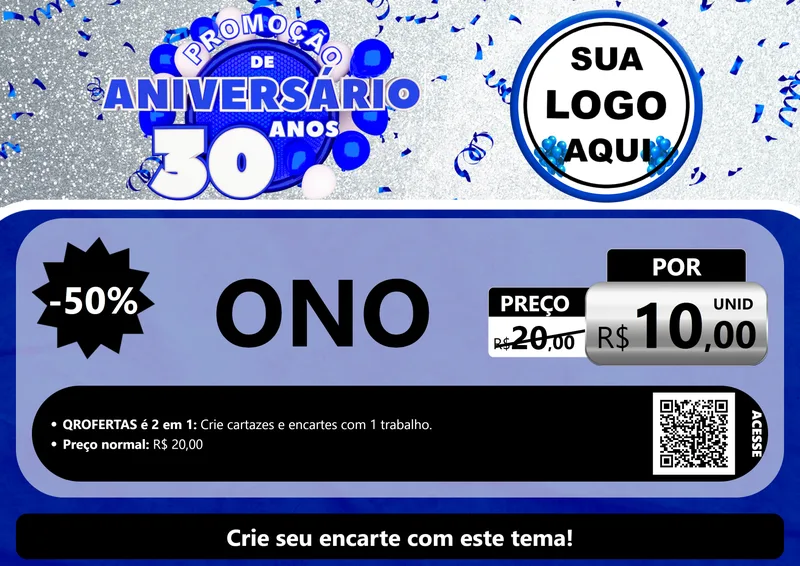 Modelo de Cartaz para Cartaz A4 Horizontal com o tema Promoção de Aniversário - 30 Anos para Óticas