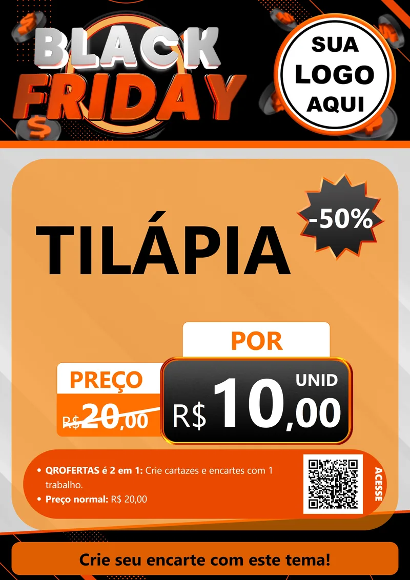 Modelo de Cartaz para Cartaz A4 Vertical com o tema Black Friday para Peixaria