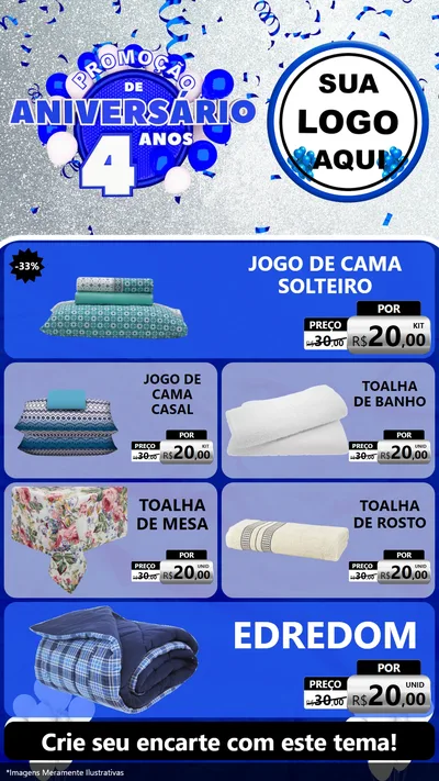 Modelo de TV para TV Vertical com o tema Promoção de Aniversário - 4 Anos para Cama, Mesa e Banho