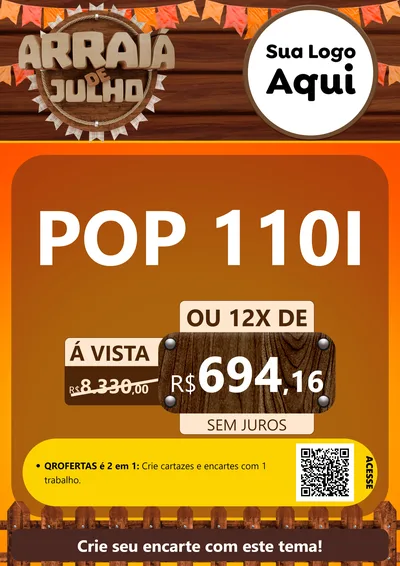 Modelo de Cartaz para Cartaz A4 Vertical com o tema Arraiá de Julho - Junina para Concessionaria de Motos