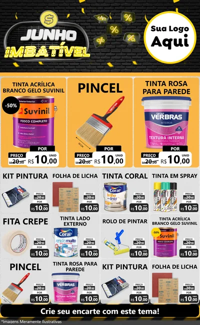 Modelo de Encarte para Encarte Grande com o tema Junho Imbatível para Tintas e Ferramentas