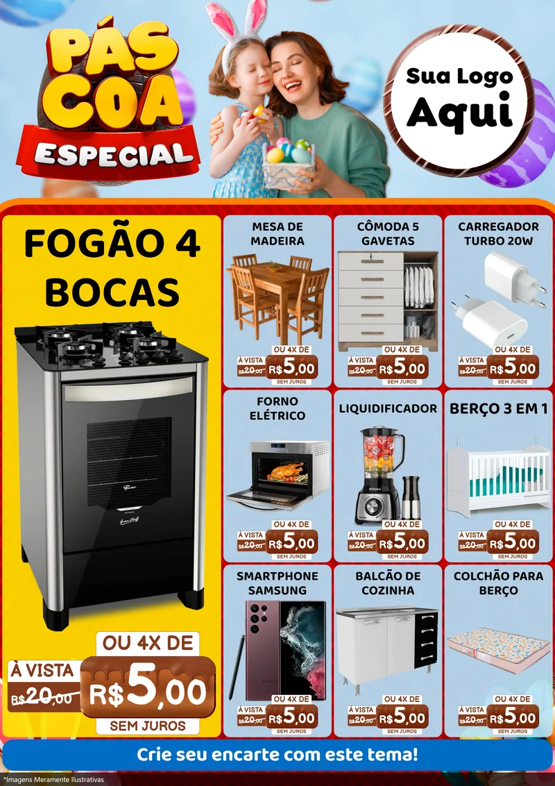 Modelo de Encarte para Encarte A4 Vertical com o tema Páscoa Especial para Móveis e Eletro