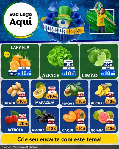 Modelo de Rede Social para Feed Instagram com o tema Torcida Brasil - Copa para Hortifrúti