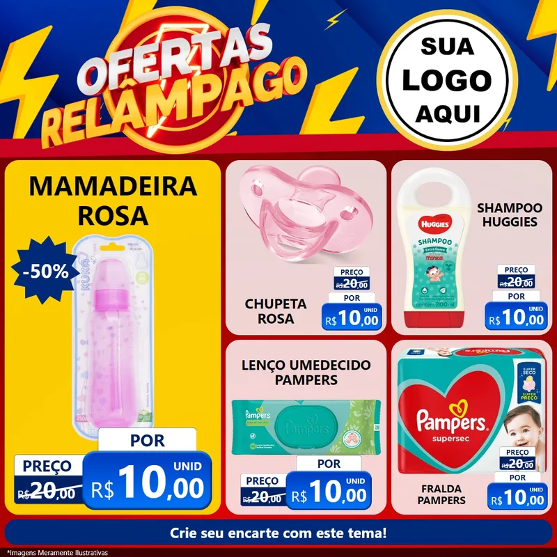Modelo de Rede Social para Feed Facebook com o tema Ofertas Relâmpago para Bebês