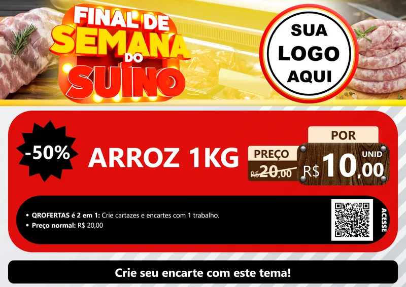 Modelo de Cartaz para Cartaz A4 Horizontal com o tema Final de Semana do Suíno para Supermercado
