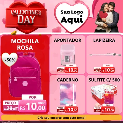 Modelo de Rede Social para Feed Facebook com o tema Valentine's Day para Papelaria