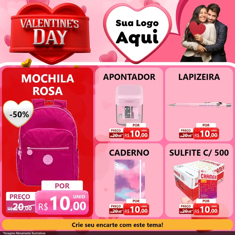 Modelo de Rede Social para Feed Facebook com o tema Valentine's Day para Papelaria