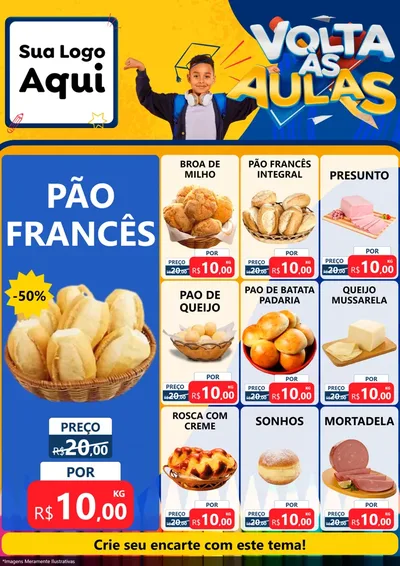 Modelo de Encarte para Encarte A4 Vertical com o tema Volta Às Aulas para Padaria