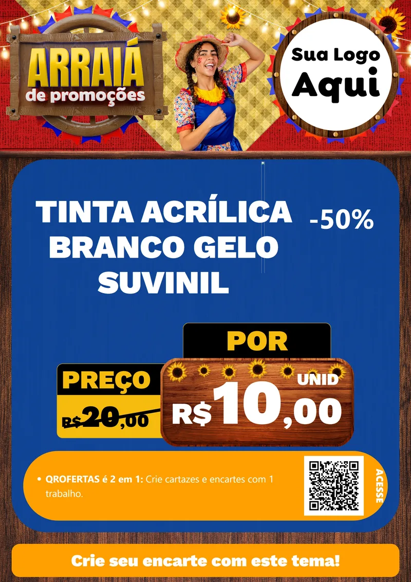 Modelo de Cartaz para Cartaz A4 Vertical com o tema Arraiá de Promoções para Tintas e Ferramentas