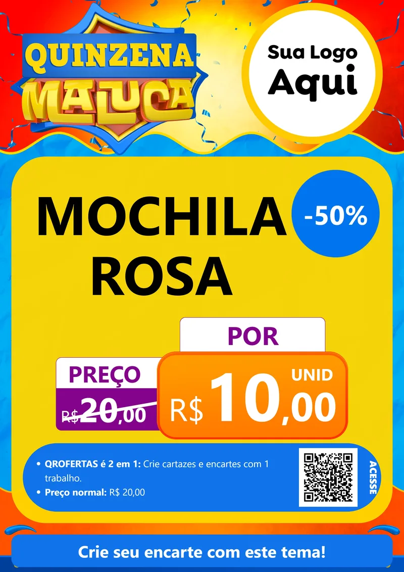 Modelo de Cartaz para Cartaz A4 Vertical com o tema Quinzena Maluca para Papelaria