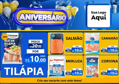 Modelo de Encarte para Encarte A4 Horizontal com o tema Aniversário para Peixaria