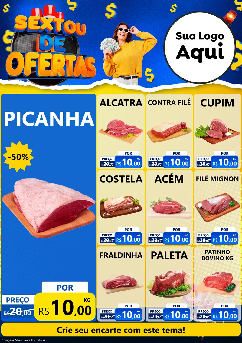 Modelo de Encarte para Encarte A4 Vertical com o tema Sextou de Ofertas para Açougue