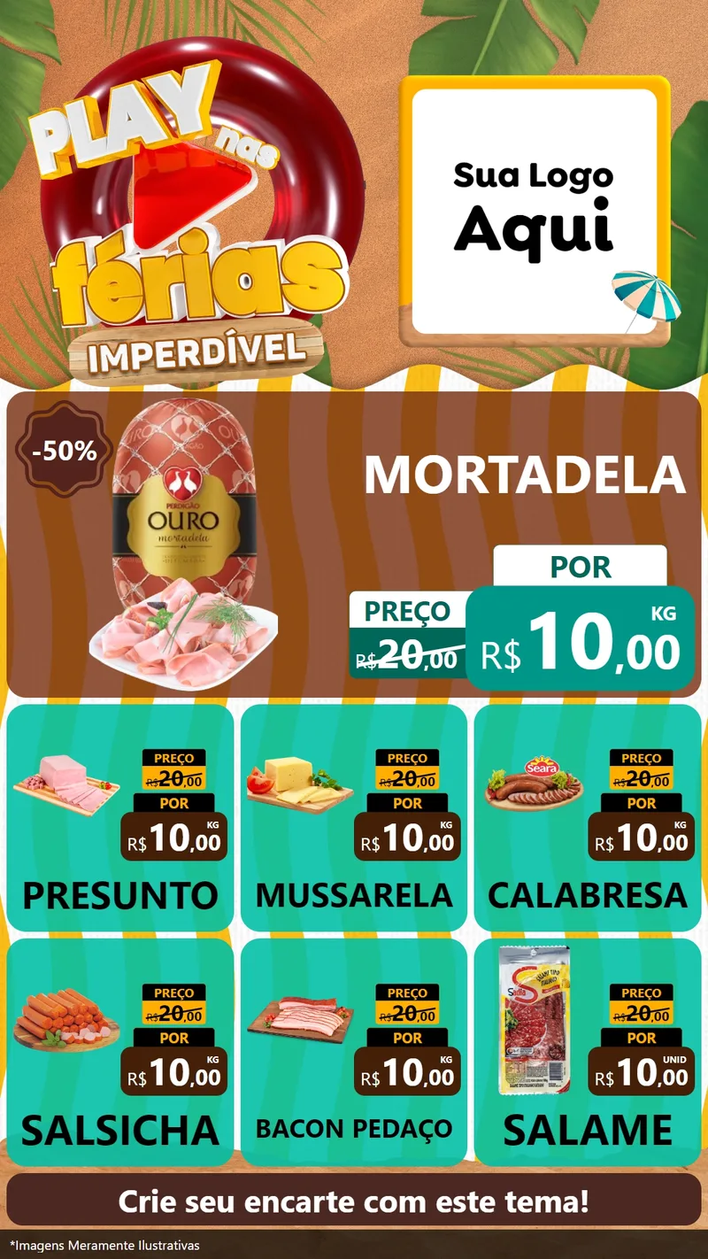 Modelo de Rede Social para Stories com o tema Play Nas Férias Imperdível para Frios e Laticínios