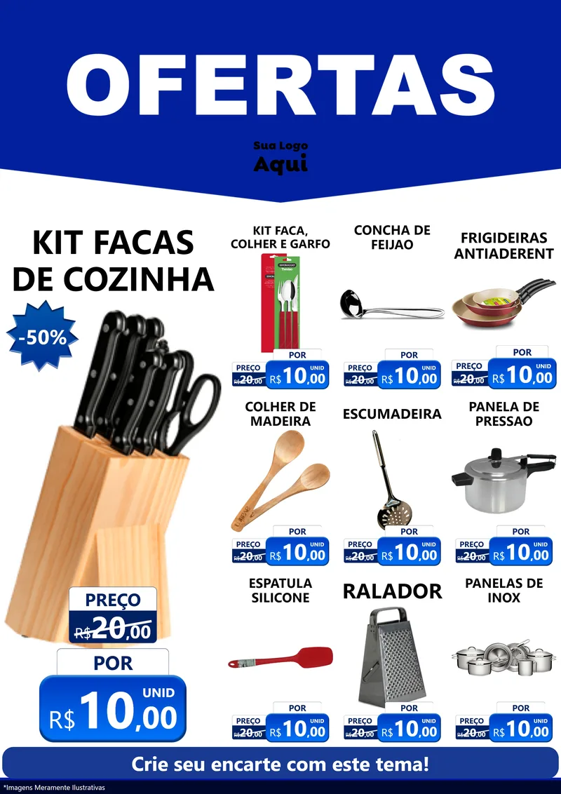 Modelo de Encarte para Encarte A4 Vertical com o tema Ofertas Azul Cartaz para Utilidades Domésticas