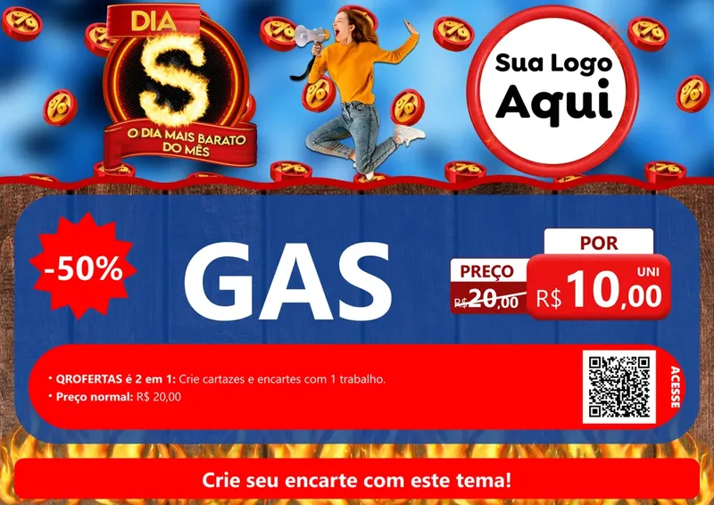 Modelo de Cartaz para Cartaz A4 Horizontal com o tema Dia S - O Dia Mais Barato Do Mês para Água e gás