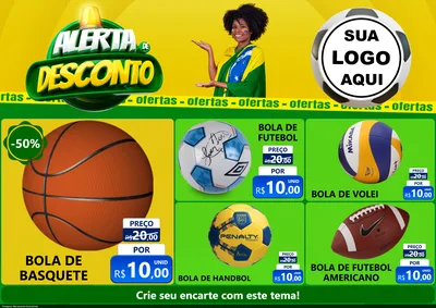 Modelo de Encarte para Encarte A4 Horizontal com o tema Alerta de Desconto para Artigos Esportivos