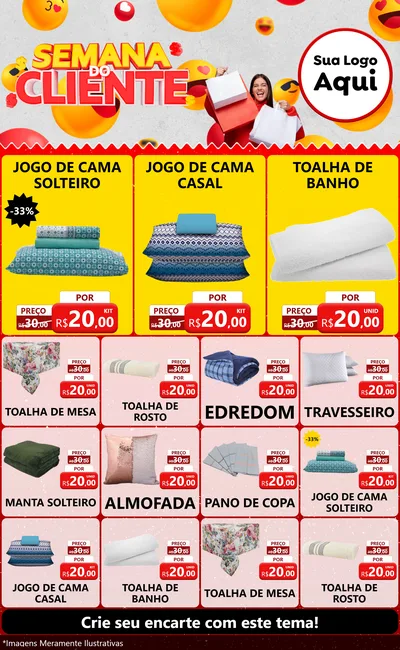 Modelo de Encarte para Encarte Grande com o tema Semana do Cliente para Cama, Mesa e Banho