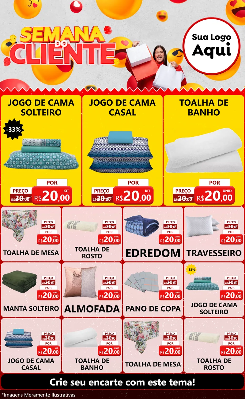 Modelo de Encarte para Encarte Grande com o tema Semana do Cliente para Cama, Mesa e Banho