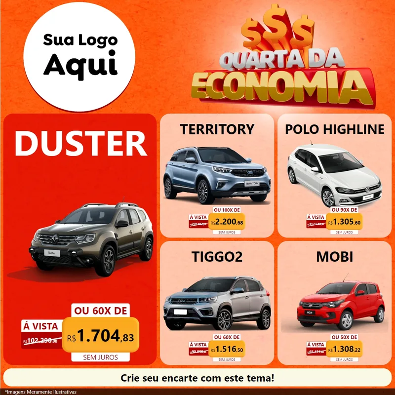Modelo de Rede Social para Feed Facebook com o tema Quarta da Economia para Concessionaria de Carros