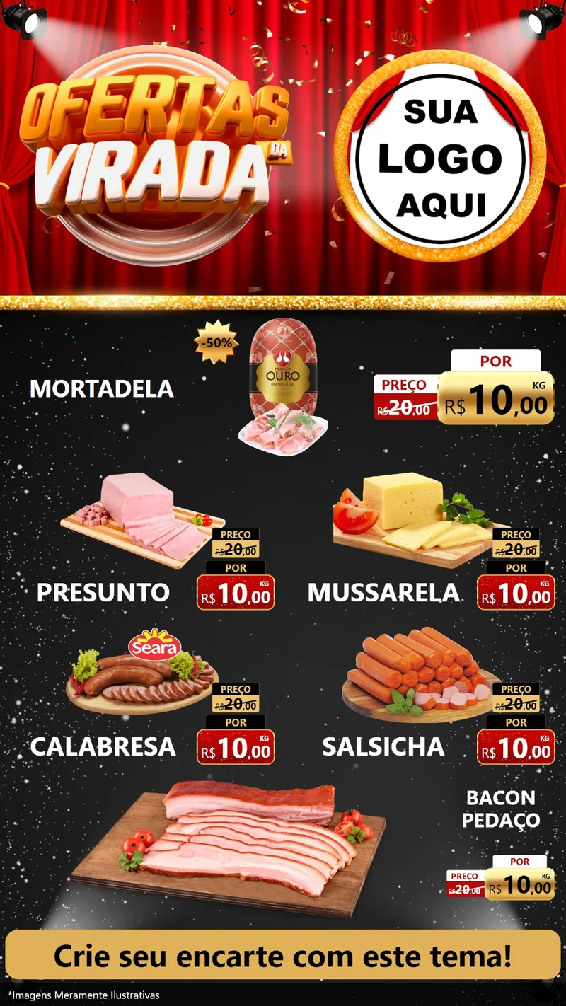 Modelo de TV para TV Vertical com o tema Ofertas da Virada para Frios e Laticínios