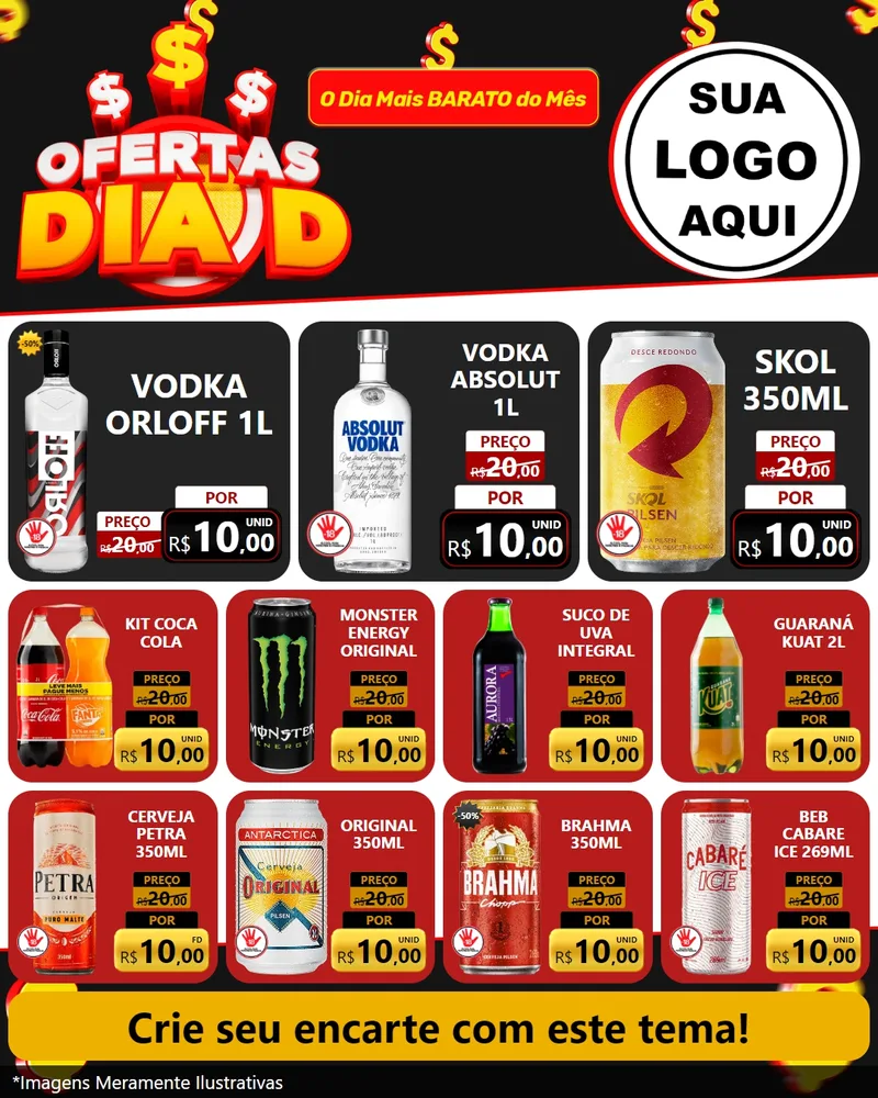 Modelo de Rede Social para Feed Instagram com o tema Ofertas Dia D para Distribuidora de bebidas