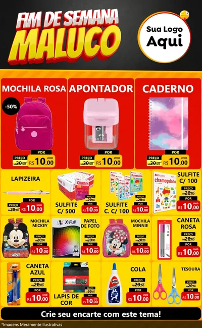 Modelo de Encarte para Encarte Grande com o tema Final de Semana Maluco para Papelaria