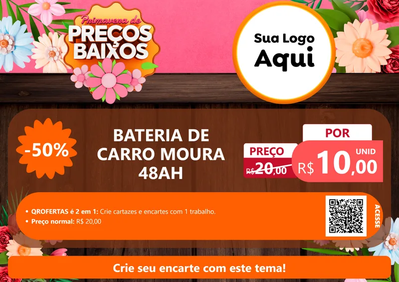 Modelo de Cartaz para Cartaz A4 Horizontal com o tema Primavera de Preços Baixos para Baterias Elétricas