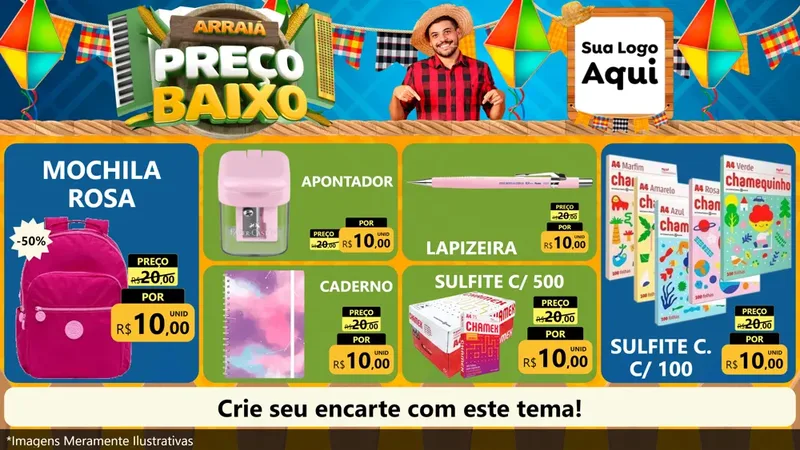 Modelo de TV para TV Horizontal com o tema Arraiá de Preço Baixo - Junina para Papelaria