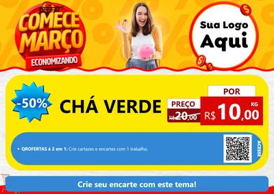 Modelo de Cartaz para Cartaz A4 Horizontal com o tema Comece Março Economizando para Produtos Naturais