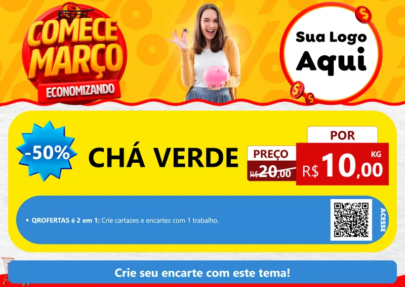 Modelo de Cartaz para Cartaz A4 Horizontal com o tema Comece Março Economizando para Produtos Naturais